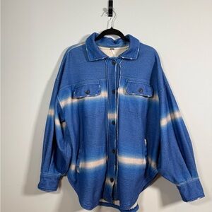 Free People Blue Plaid Long Sleeve Top